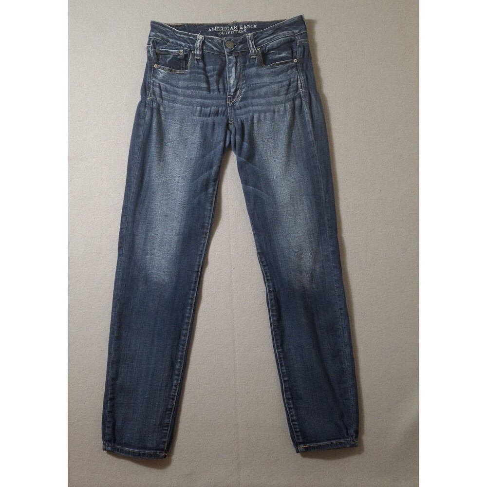 American Eagles Skinny Jeans Womens 4 28x29 Blue Super Super Stretch Whiskering
